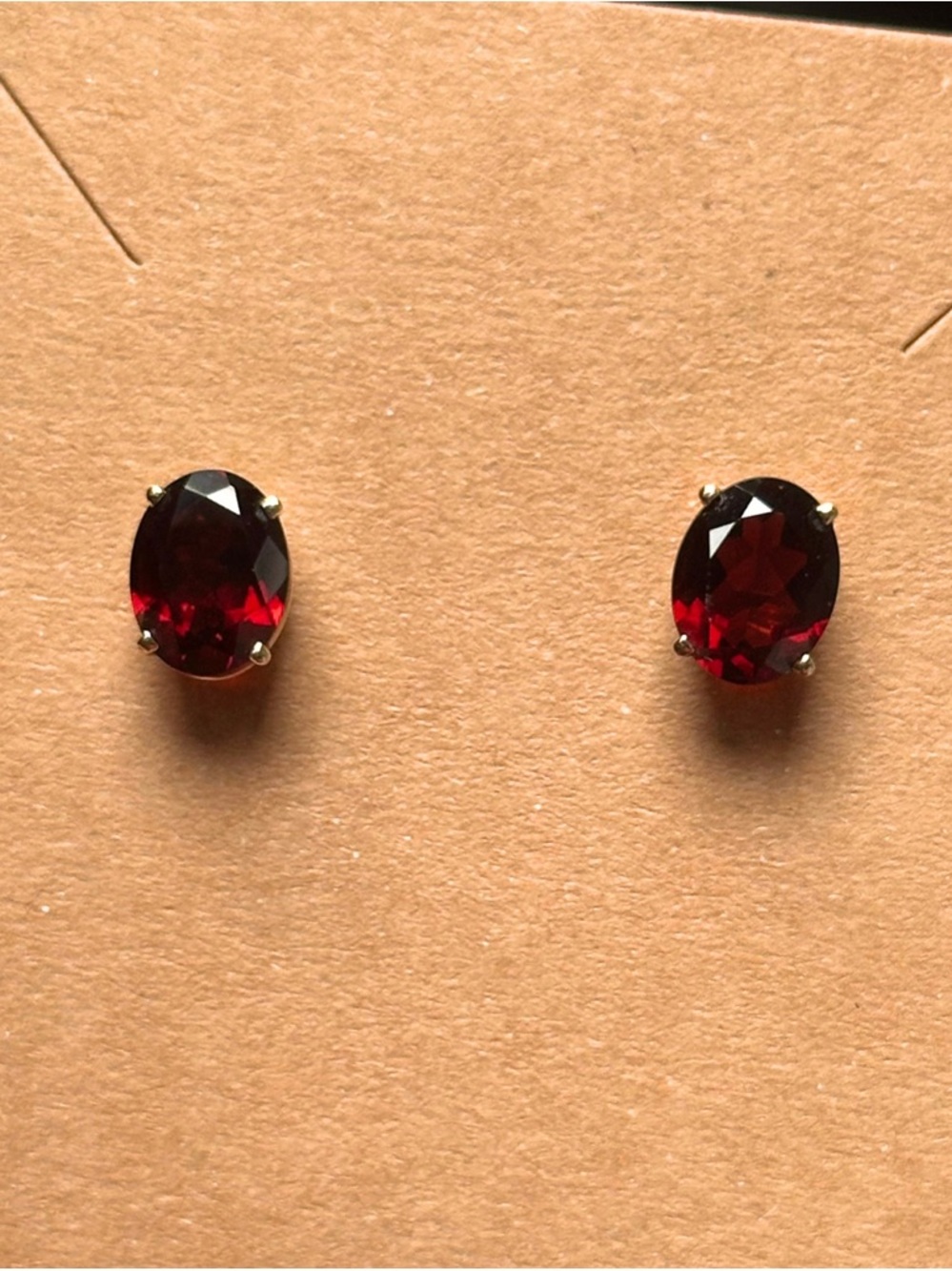 14k Yellow Gold Natural Garnet Oval Stud Earrings - Picture 7 of 10